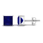 4 MM Princess Cut Blue Sapphire Solitaire Stud Earrings in 4 Prong Setting Blue Sapphire - ( AAA ) - Quality - Rosec Jewels