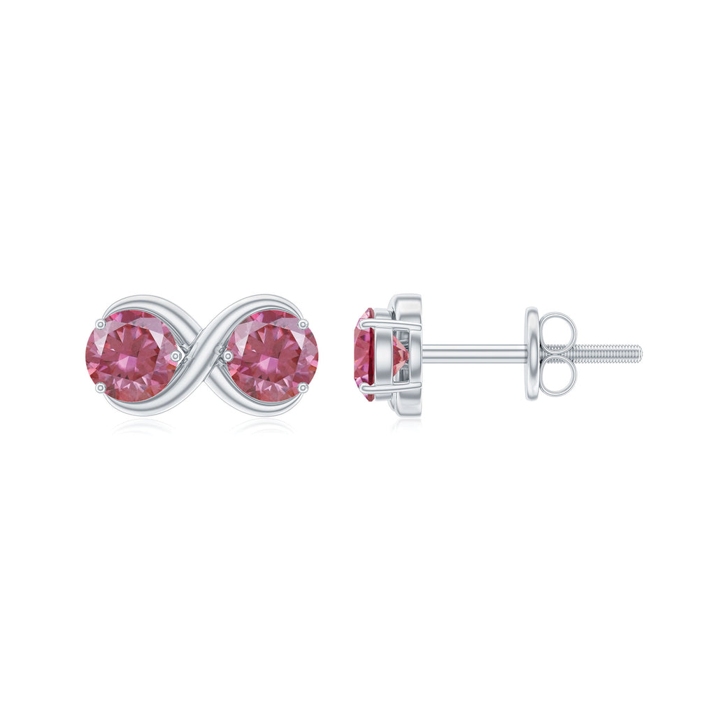 1 CT Simple Pink Tourmaline Two Stone Infinity Stud Earrings Pink Tourmaline - ( AAA ) - Quality - Rosec Jewels