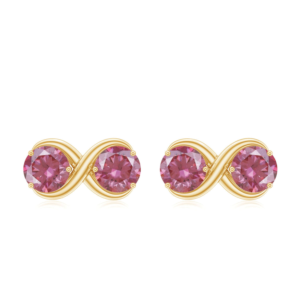1 CT Simple Pink Tourmaline Two Stone Infinity Stud Earrings Pink Tourmaline - ( AAA ) - Quality - Rosec Jewels