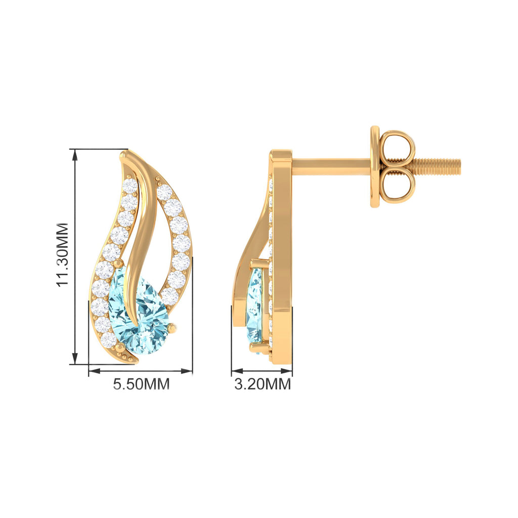 1/2 CT Pear Shape Aquamarine and Diamond Leaf Stud Earrings Aquamarine - ( AAA ) - Quality - Rosec Jewels