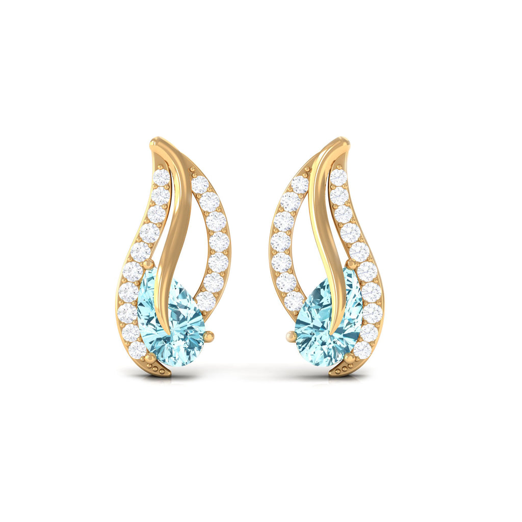 1/2 CT Pear Shape Aquamarine and Diamond Leaf Stud Earrings Aquamarine - ( AAA ) - Quality - Rosec Jewels