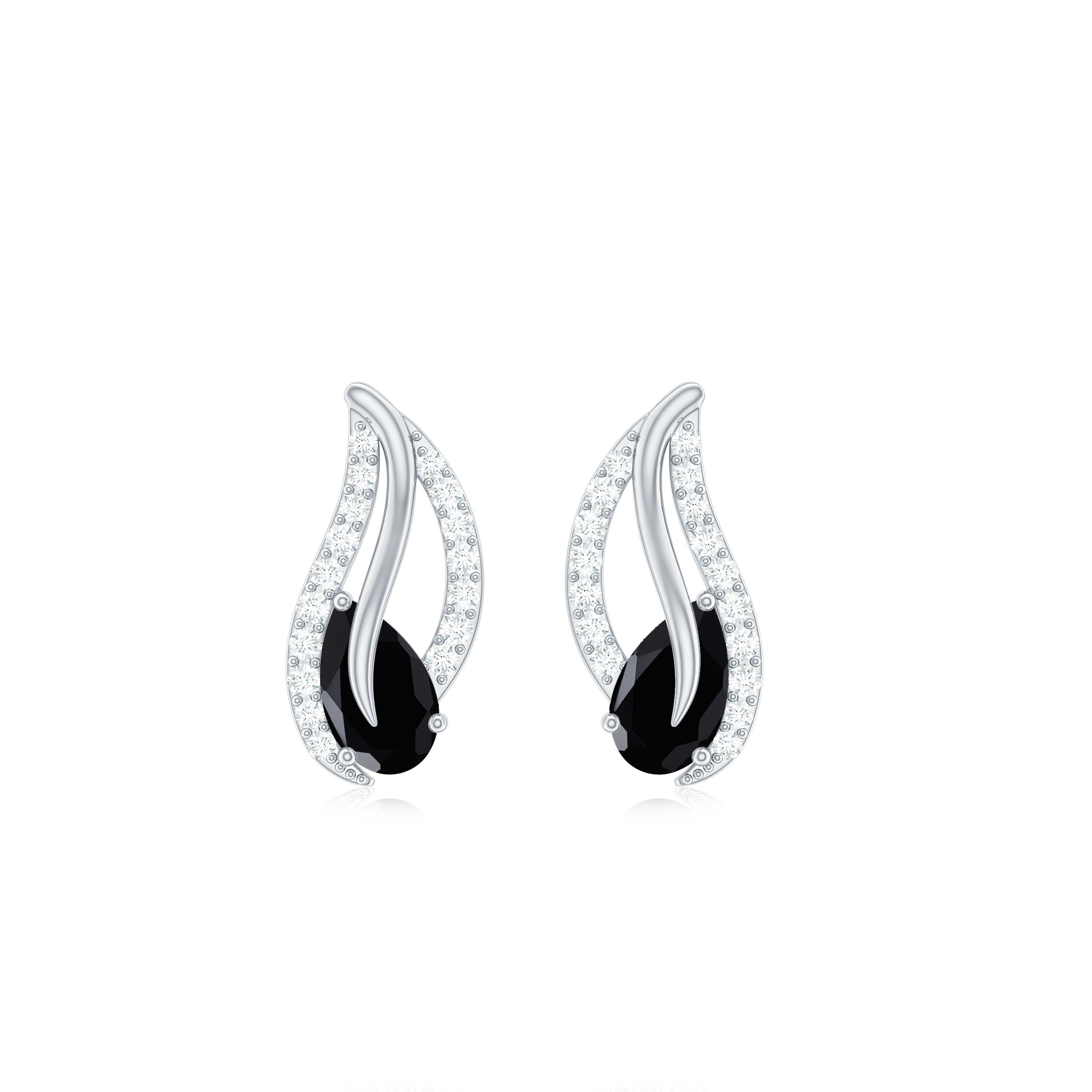 3/4 CT Created Black Diamond Teardrop Stud Earrings with Diamond Lab Created Black Diamond - ( AAAA ) - Quality - Rosec Jewels