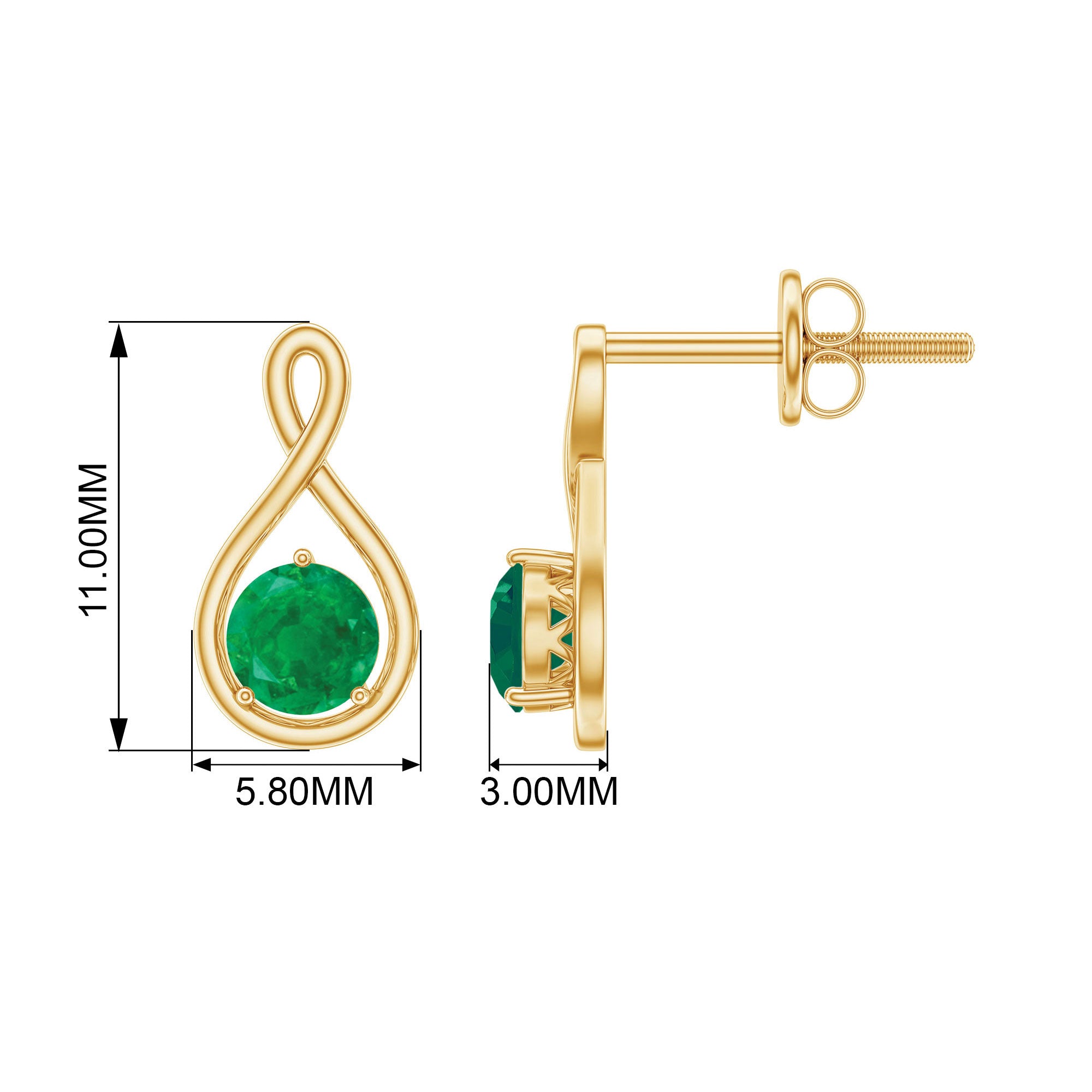 0.75 CT Round Cut Emerald Solitaire Infinity Stud Earrings Emerald - ( AAA ) - Quality - Rosec Jewels