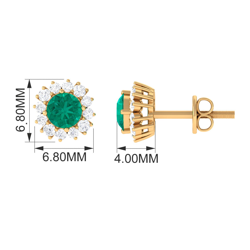 1 CT Classic Emerald Stud Earrings with Diamond Accent Emerald - ( AAA ) - Quality - Rosec Jewels