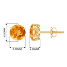 6 MM Claw Set Citrine Solitaire Stud Earrings Citrine - ( AAA ) - Quality - Rosec Jewels