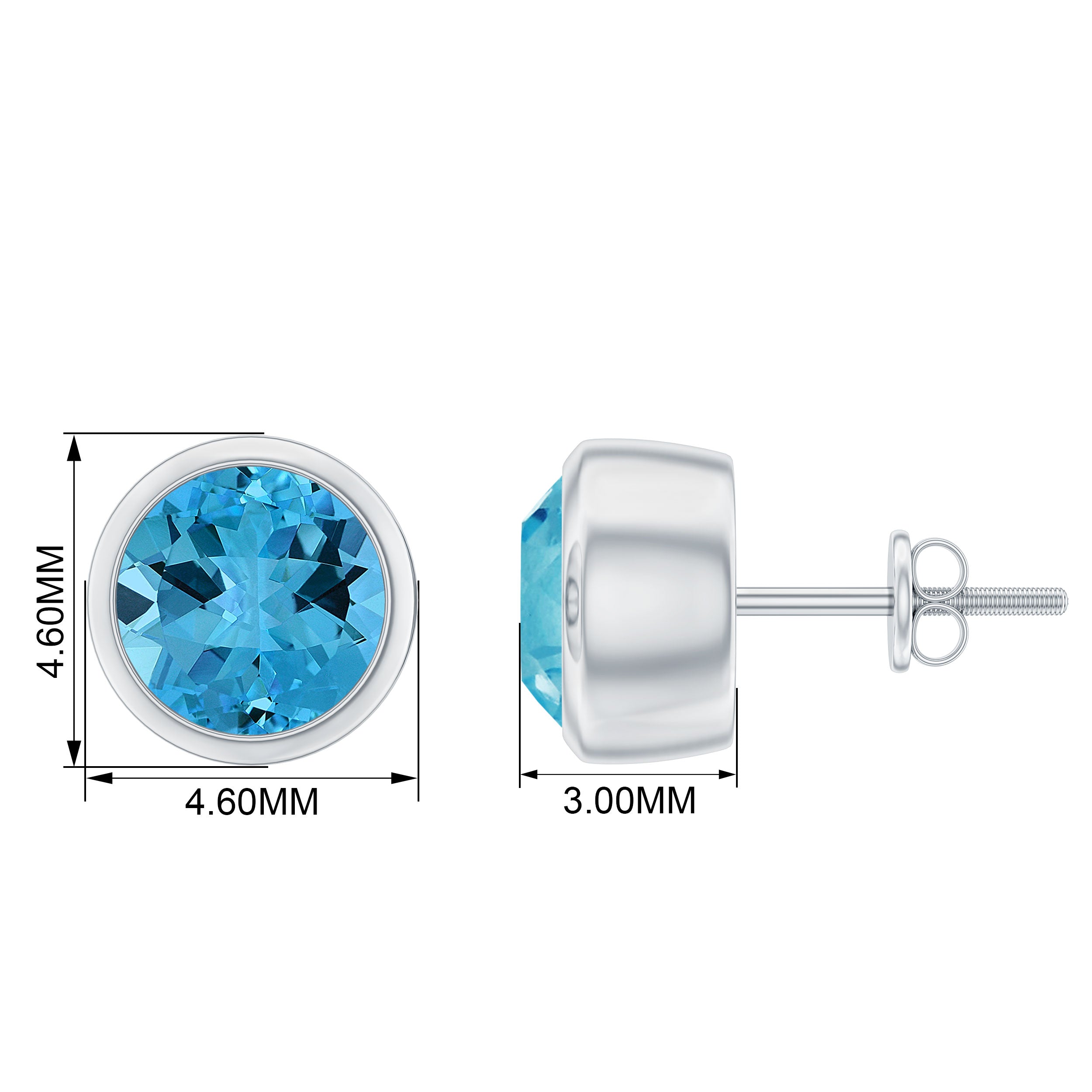 Round Shape Swiss Blue Topaz Solitaire Stud Earrings in Bezel Setting Swiss Blue Topaz - ( AAA ) - Quality - Rosec Jewels
