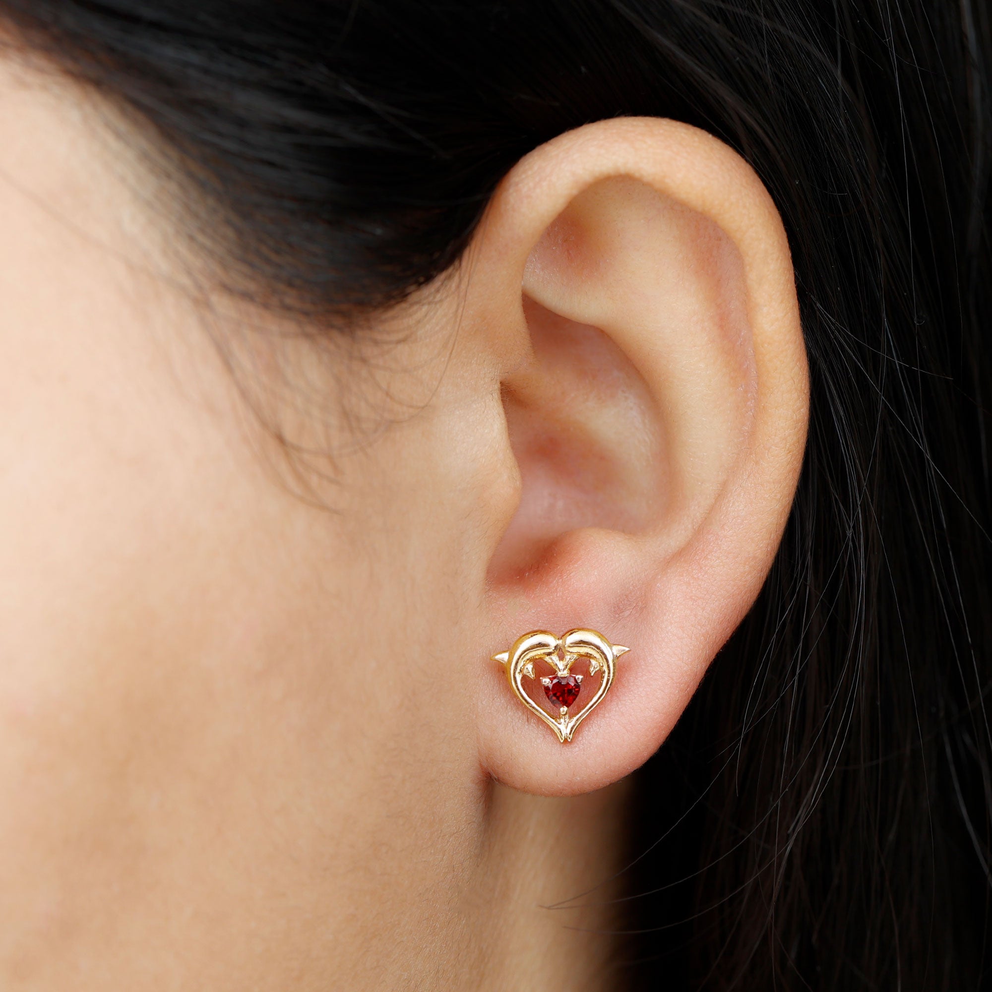 Animal Inspired Certified Garnet Heart Stud Earrings Garnet - ( AAA ) - Quality - Rosec Jewels