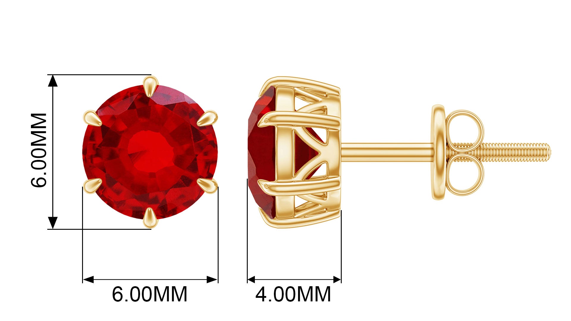 6 MM Round Created Ruby Solitaire Stud Earrings in Claw Setting Lab Created Ruby - ( AAAA ) - Quality - Rosec Jewels