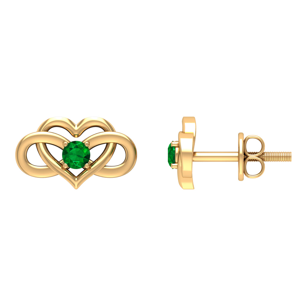 Created Emerald Infinity Heart Stud Earrings Lab Created Emerald - ( AAAA ) - Quality - Rosec Jewels