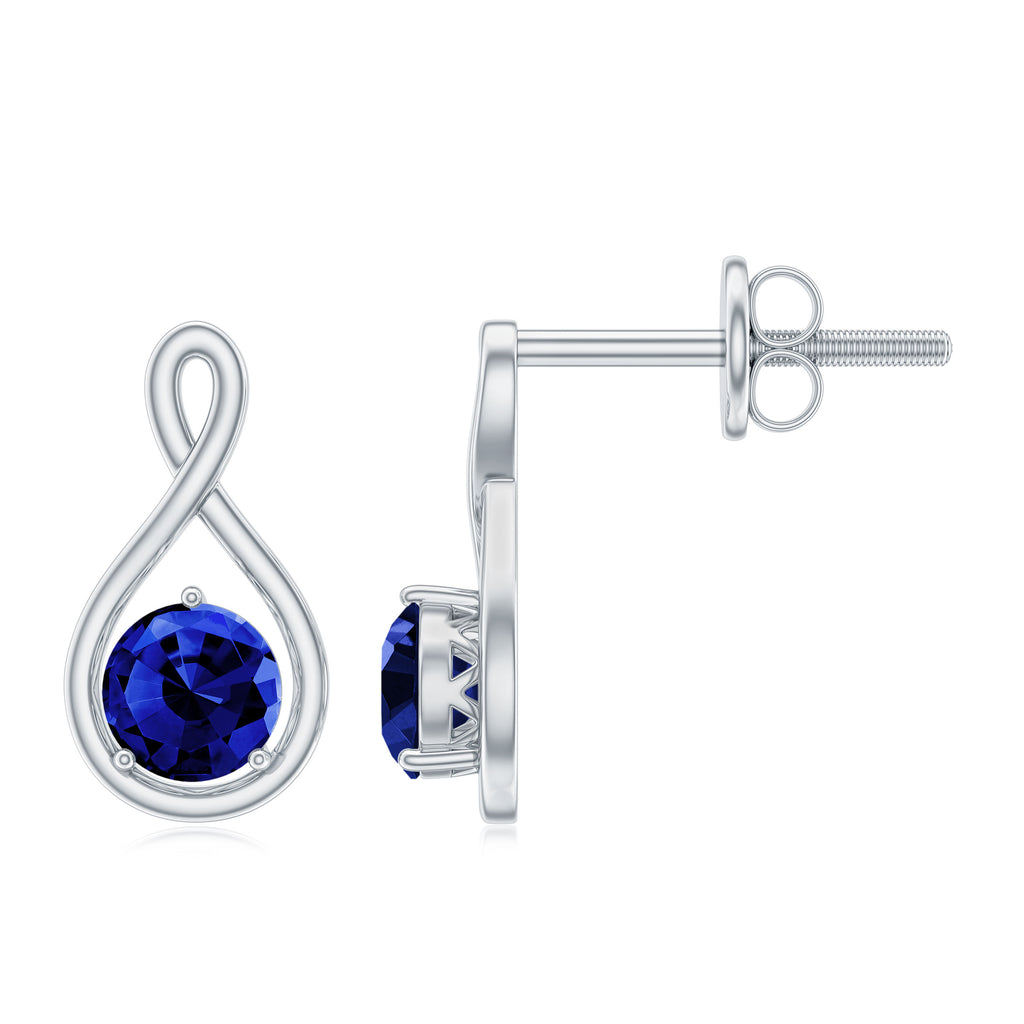 Solitaire Created Blue Sapphire Infinity Stud Earrings Lab Created Blue Sapphire - ( AAAA ) - Quality - Rosec Jewels