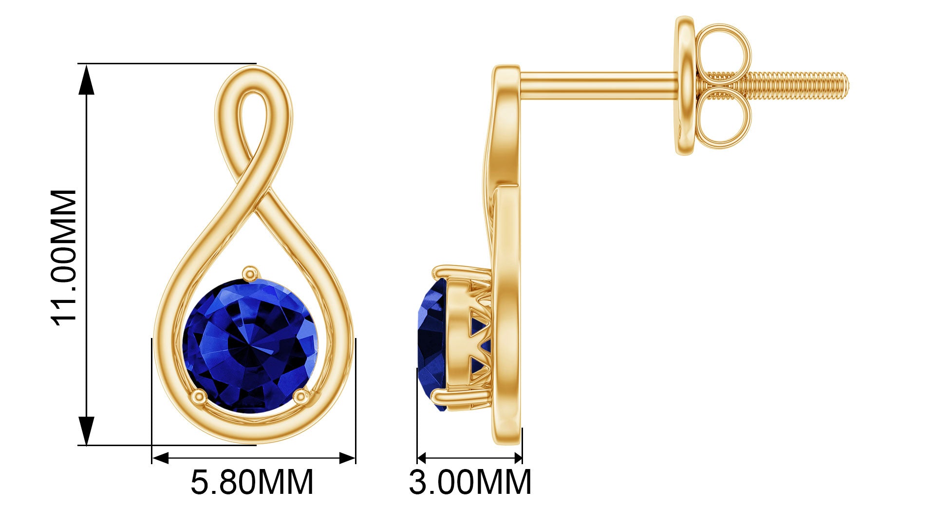 Solitaire Created Blue Sapphire Infinity Stud Earrings Lab Created Blue Sapphire - ( AAAA ) - Quality - Rosec Jewels