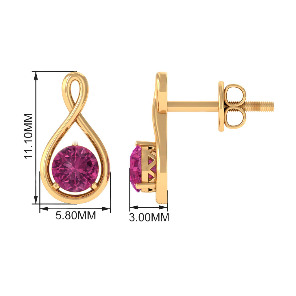 1/2 CT Pink Tourmaline Solitaire Gold Infinity Stud Earring Pink Tourmaline - ( AAA ) - Quality - Rosec Jewels