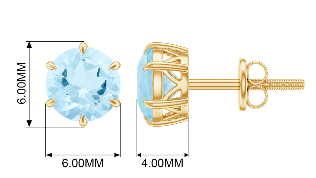 Claw Set Round Aquamarine Solitaire Stud Earrings Aquamarine - ( AAA ) - Quality - Rosec Jewels