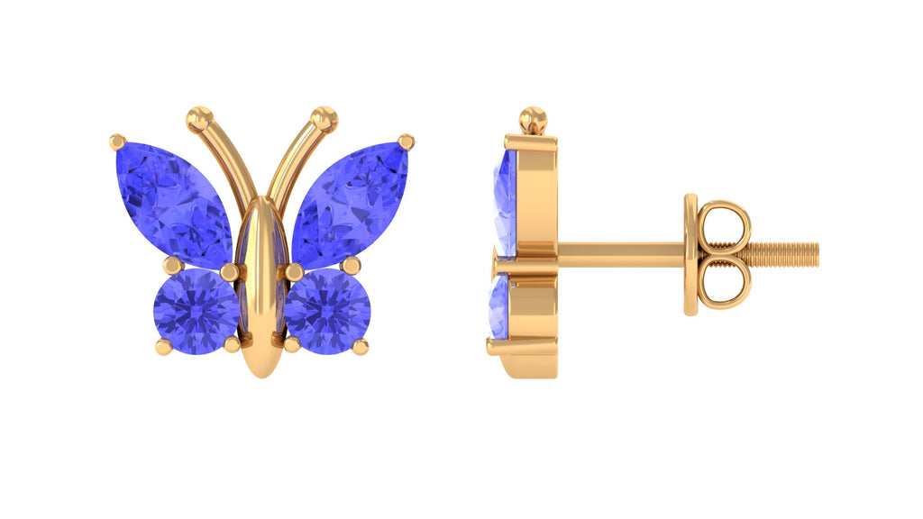 1.75 CT Butterfly Stud Earrings with Round and Marquise Cut Tanzanite Tanzanite - ( AAA ) - Quality - Rosec Jewels
