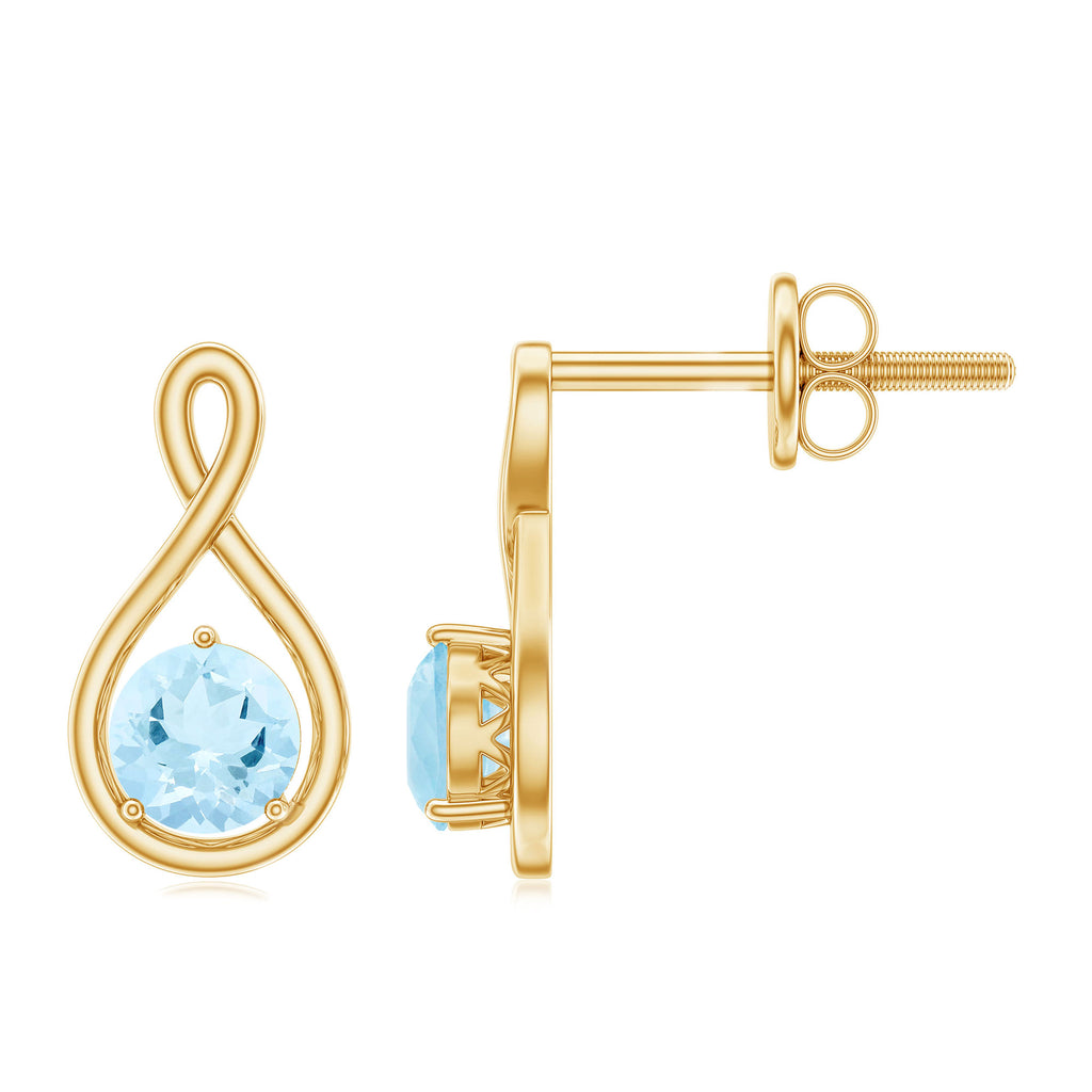 4 MM Aquamarine Solitaire and Gold Infinity Stud Earrings Aquamarine - ( AAA ) - Quality - Rosec Jewels