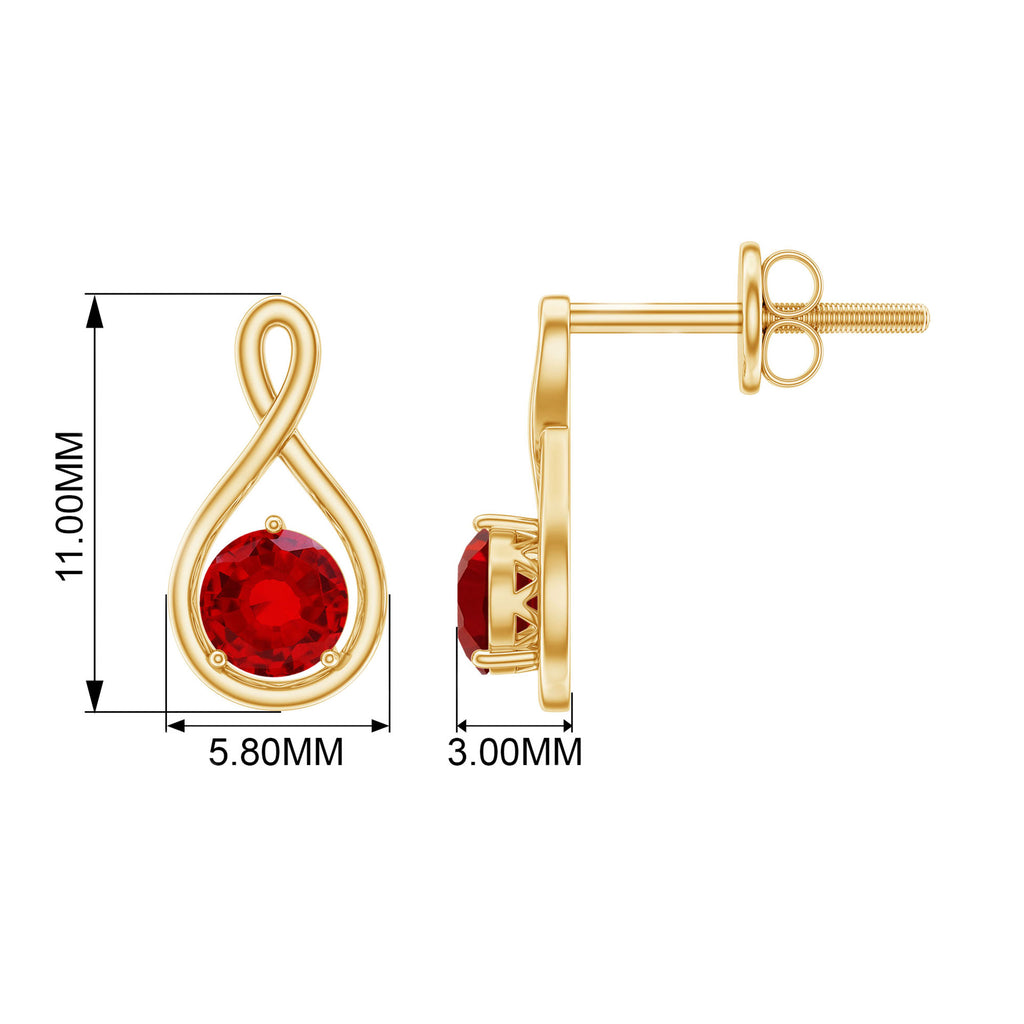 4 MM Round Cut Created Ruby Solitaire Infinity Gold Stud Earrings with Screw Back Lab Created Ruby - ( AAAA ) - Quality - Rosec Jewels