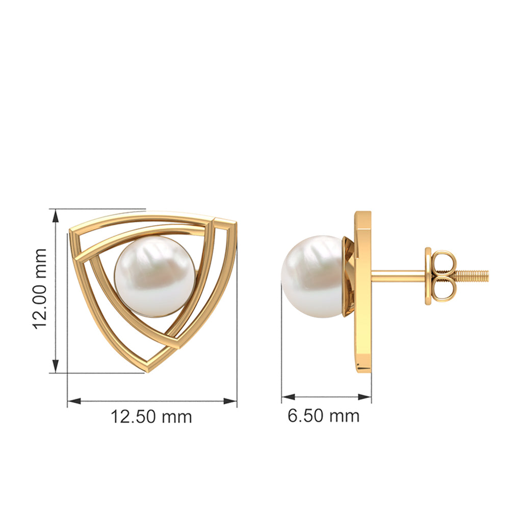 6 MM Bead Set Round Freshwater Pearl Solitaire Triangle Stud Earrings Freshwater Pearl - ( AAA ) - Quality - Rosec Jewels