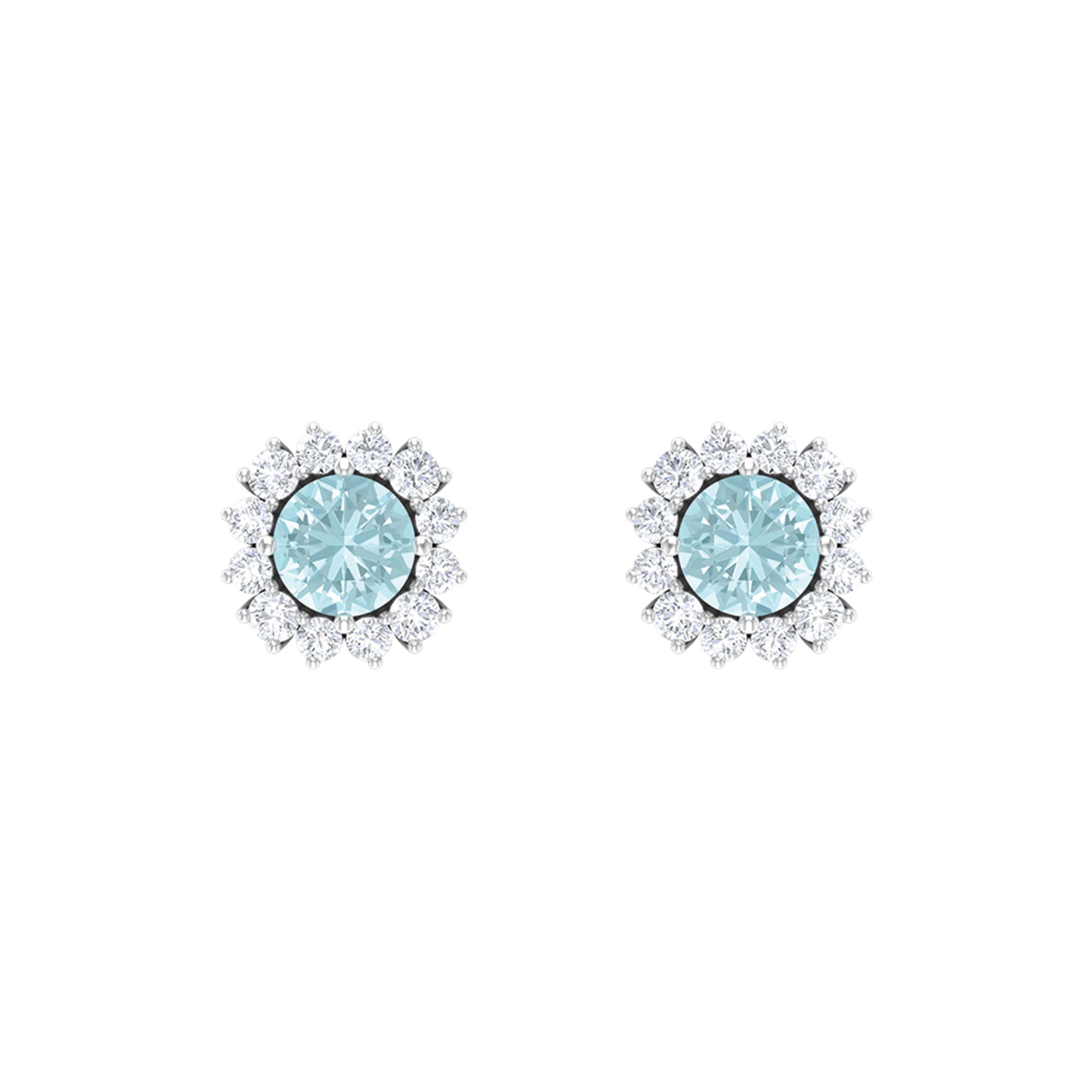 Classic Sky Blue Topaz Stud Earrings with Diamond Halo Sky Blue Topaz - ( AAA ) - Quality - Rosec Jewels