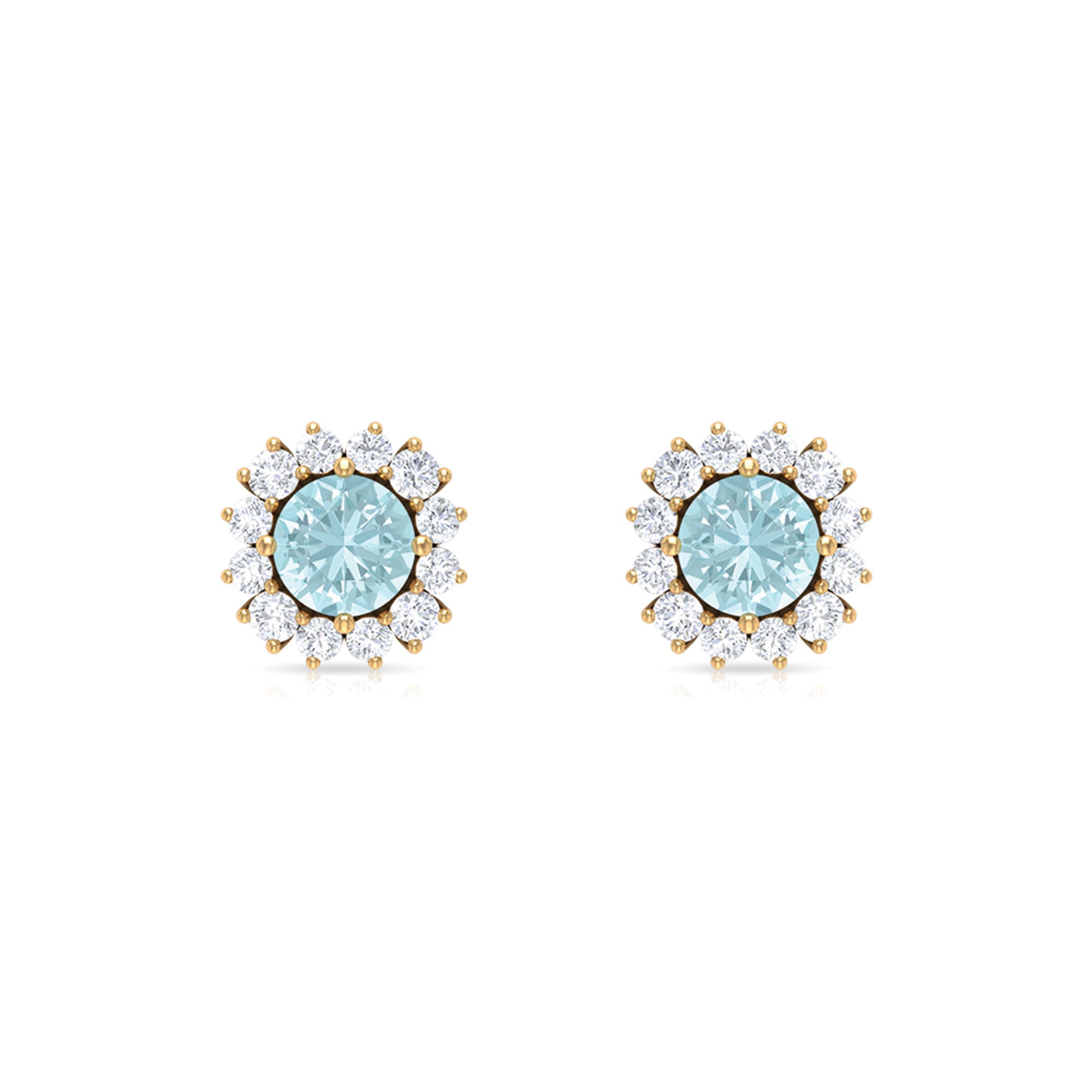 Classic Sky Blue Topaz Stud Earrings with Diamond Halo Sky Blue Topaz - ( AAA ) - Quality - Rosec Jewels