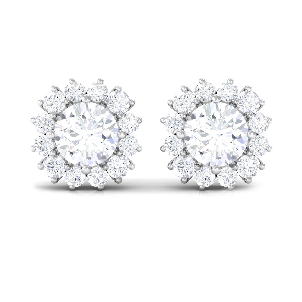 1.75 CT Round Moissanite Classic Halo Stud Earrings Moissanite - ( D-VS1 ) - Color and Clarity - Rosec Jewels