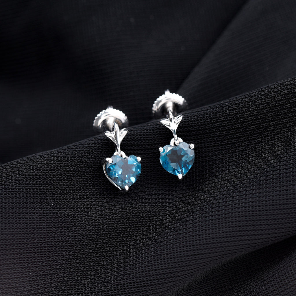 6 MM Heart Shape London Blue Topaz Drop Stud Earrings London Blue Topaz - ( AAA ) - Quality - Rosec Jewels