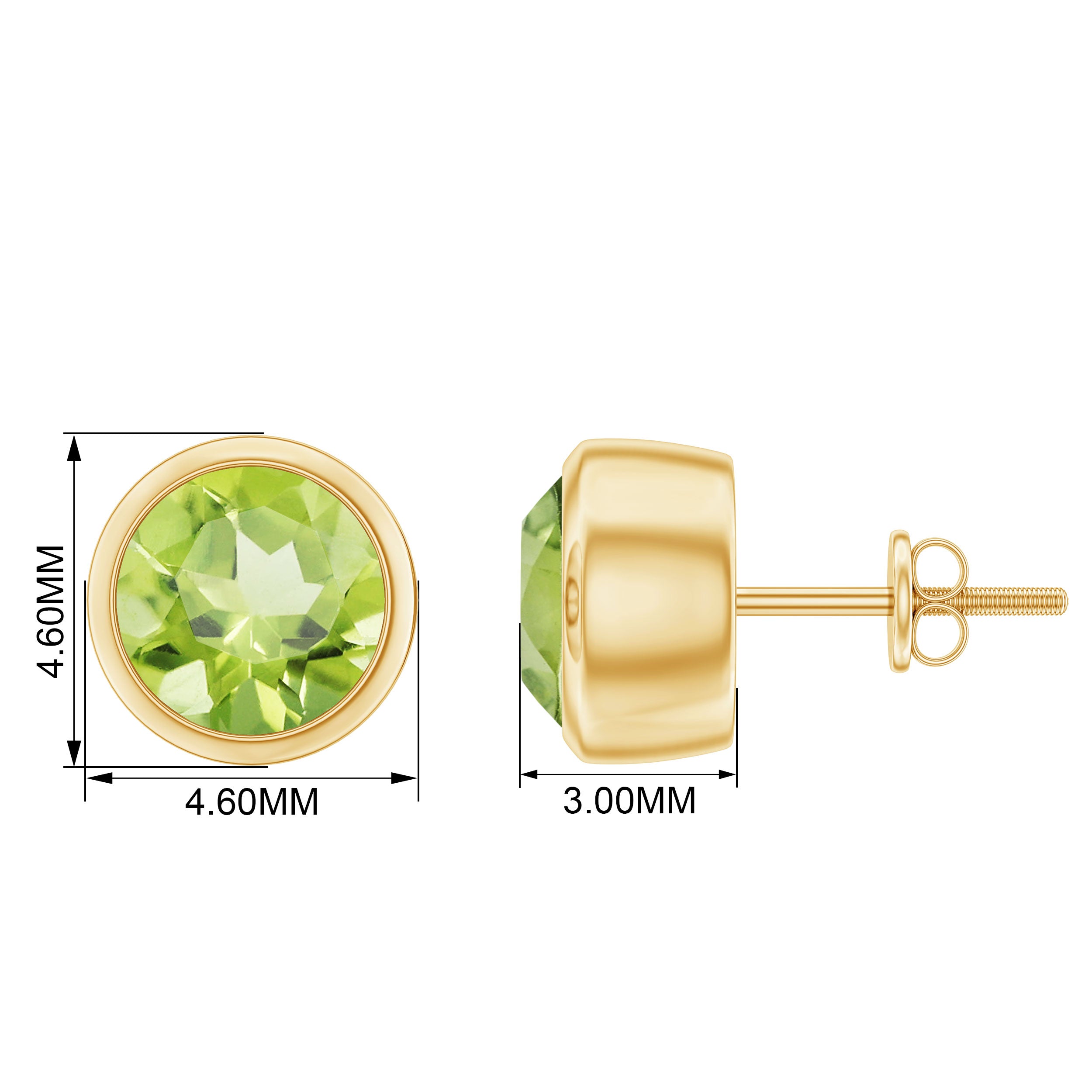 Natural Peridot Solitaire Stud Earrings in Bezel Setting Peridot - ( AAA ) - Quality - Rosec Jewels