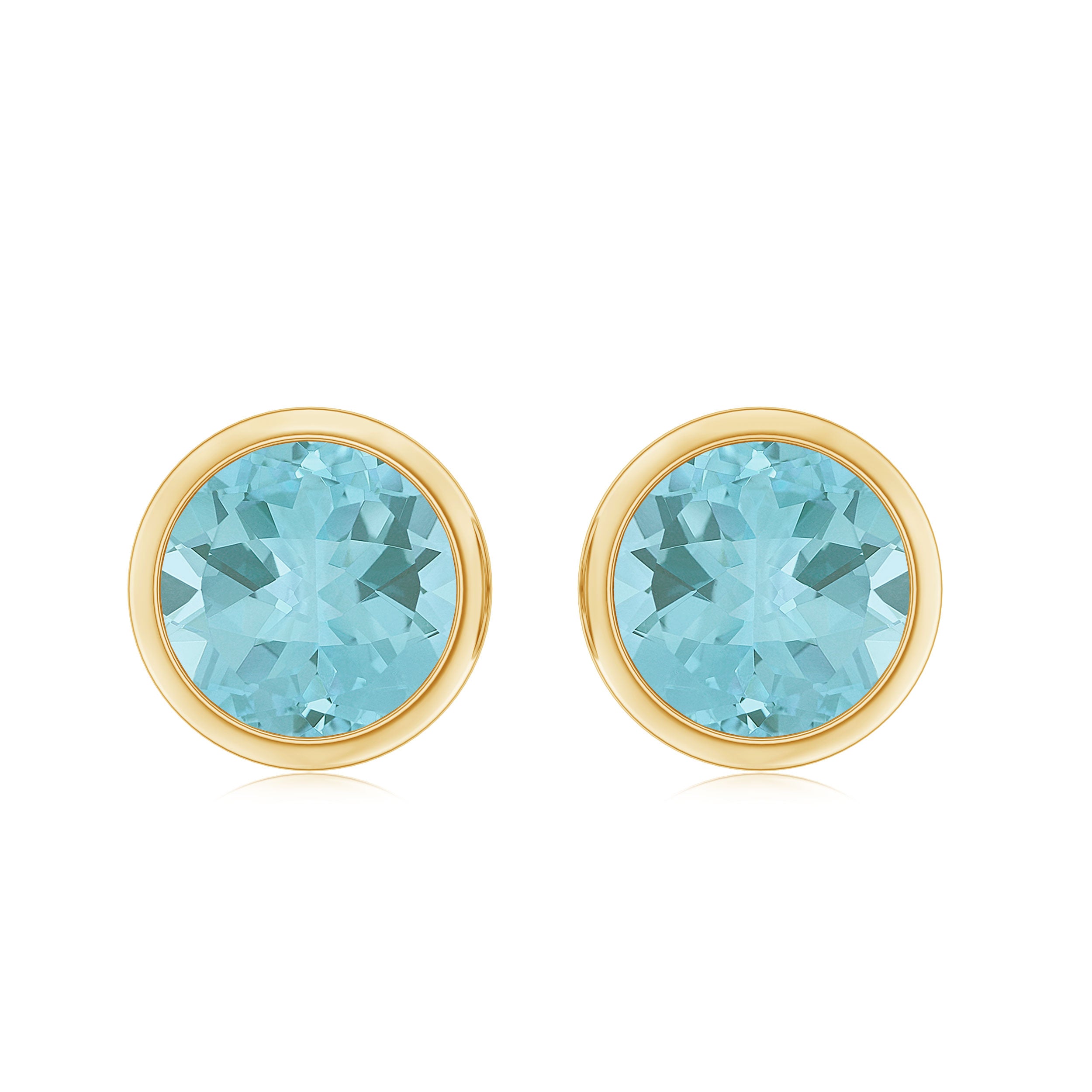 Round Shape Sky Blue Topaz Solitaire Stud Earrings in Bezel Setting Sky Blue Topaz - ( AAA ) - Quality - Rosec Jewels
