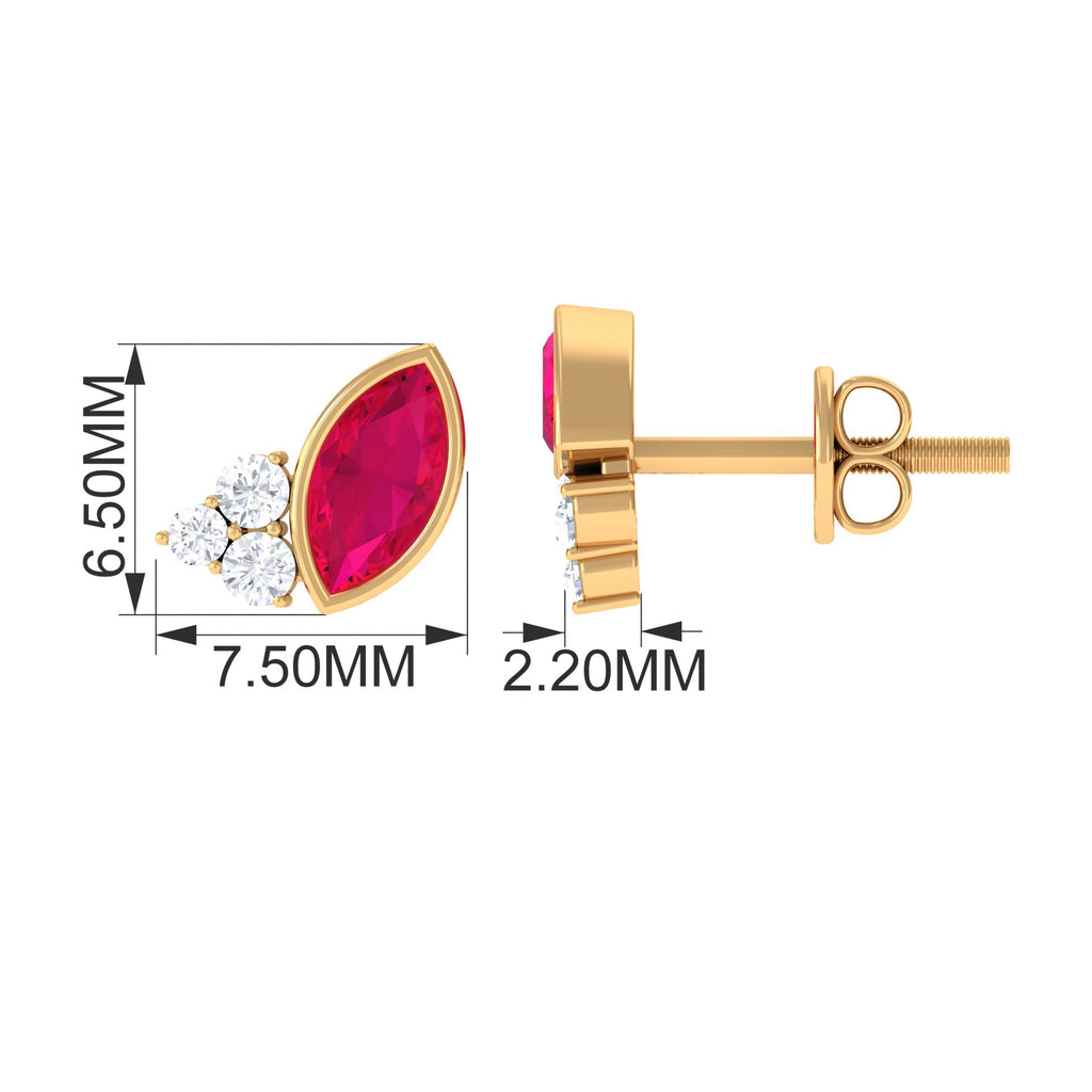 1 CT Marquise Cut Ruby Stud Earring with Trio Diamond Ruby - ( AAA ) - Quality - Rosec Jewels