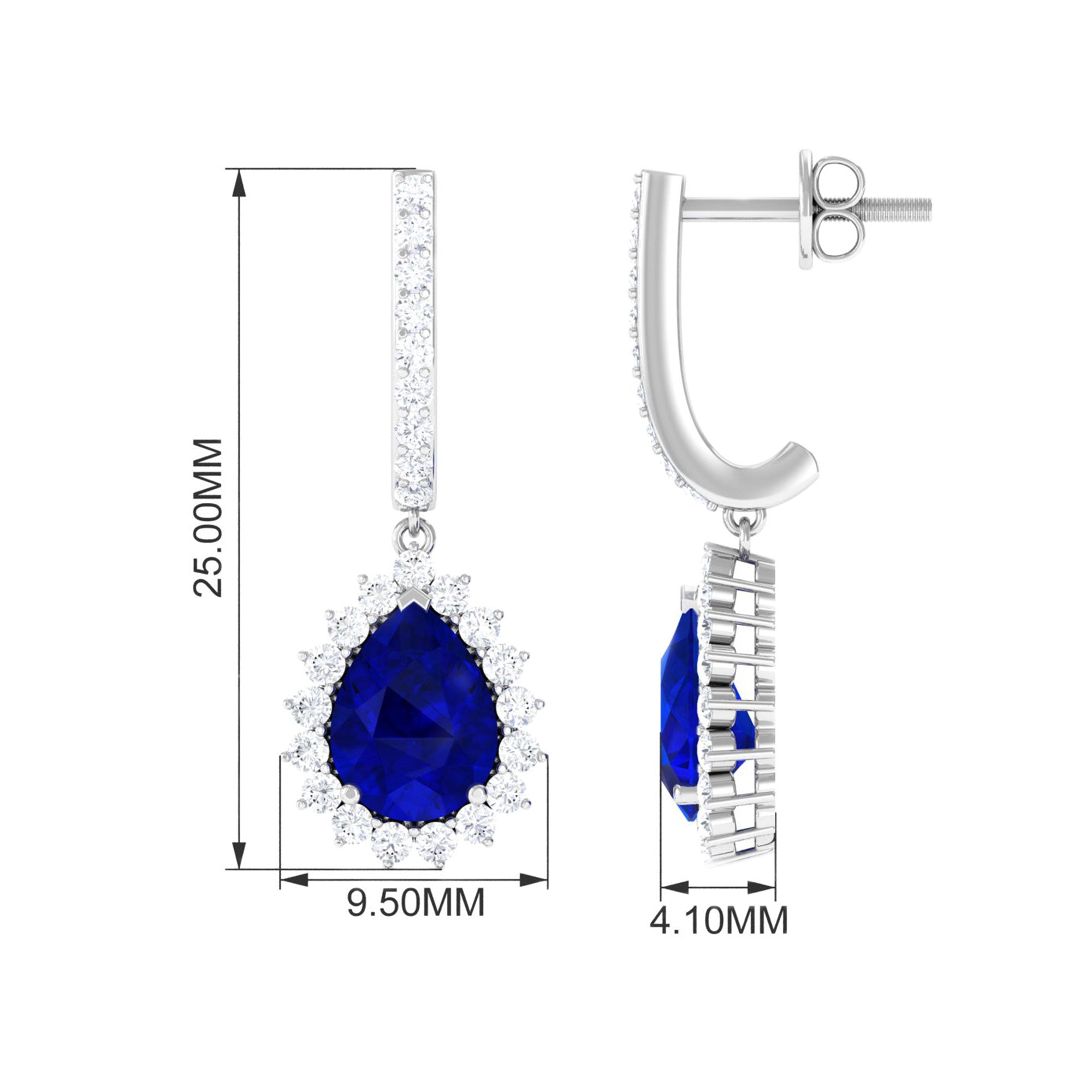 4.5 CT Created Blue Sapphire and Diamond Bridal Teardrop Earrings Lab Created Blue Sapphire - ( AAAA ) - Quality - Rosec Jewels