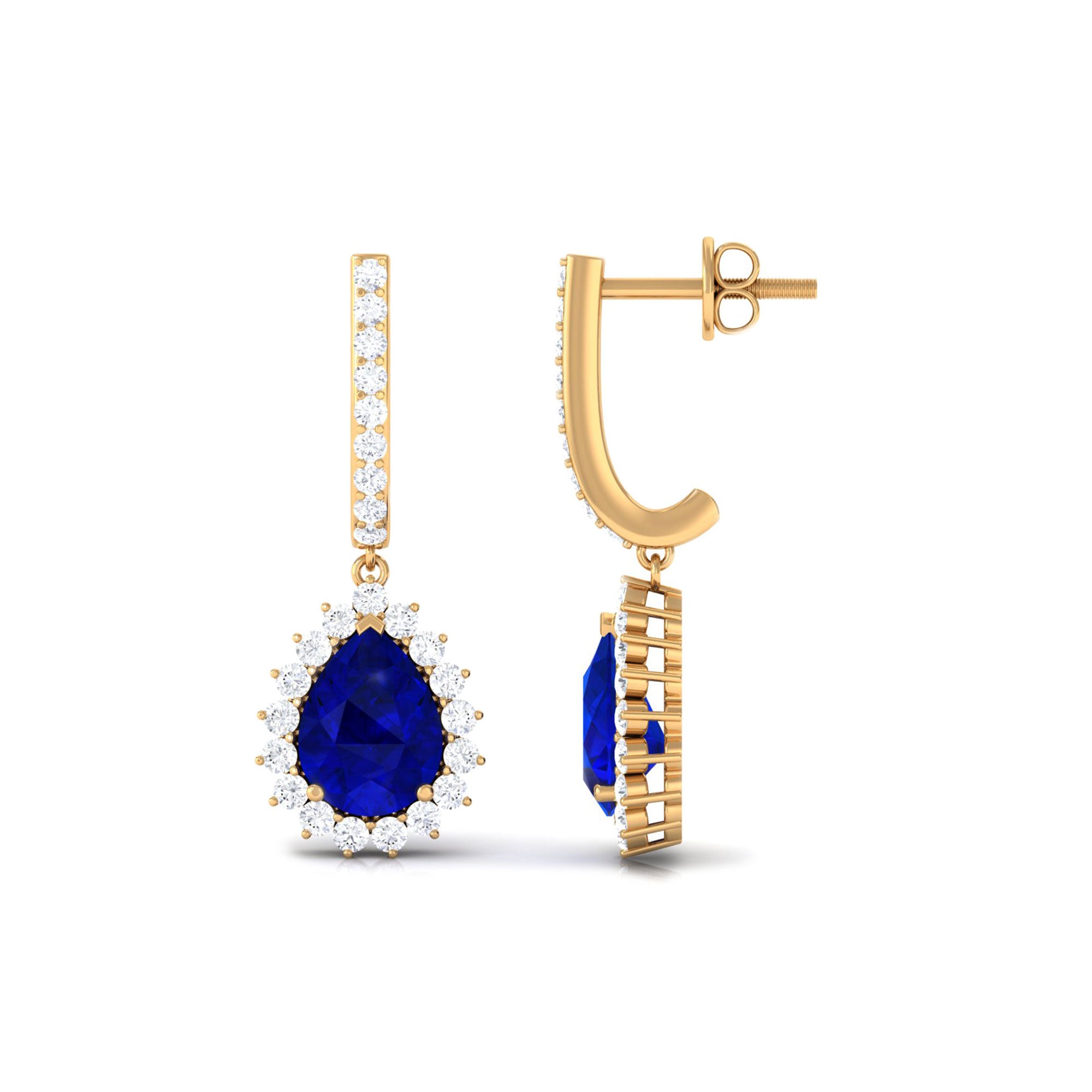 4.5 CT Created Blue Sapphire and Diamond Bridal Teardrop Earrings Lab Created Blue Sapphire - ( AAAA ) - Quality - Rosec Jewels