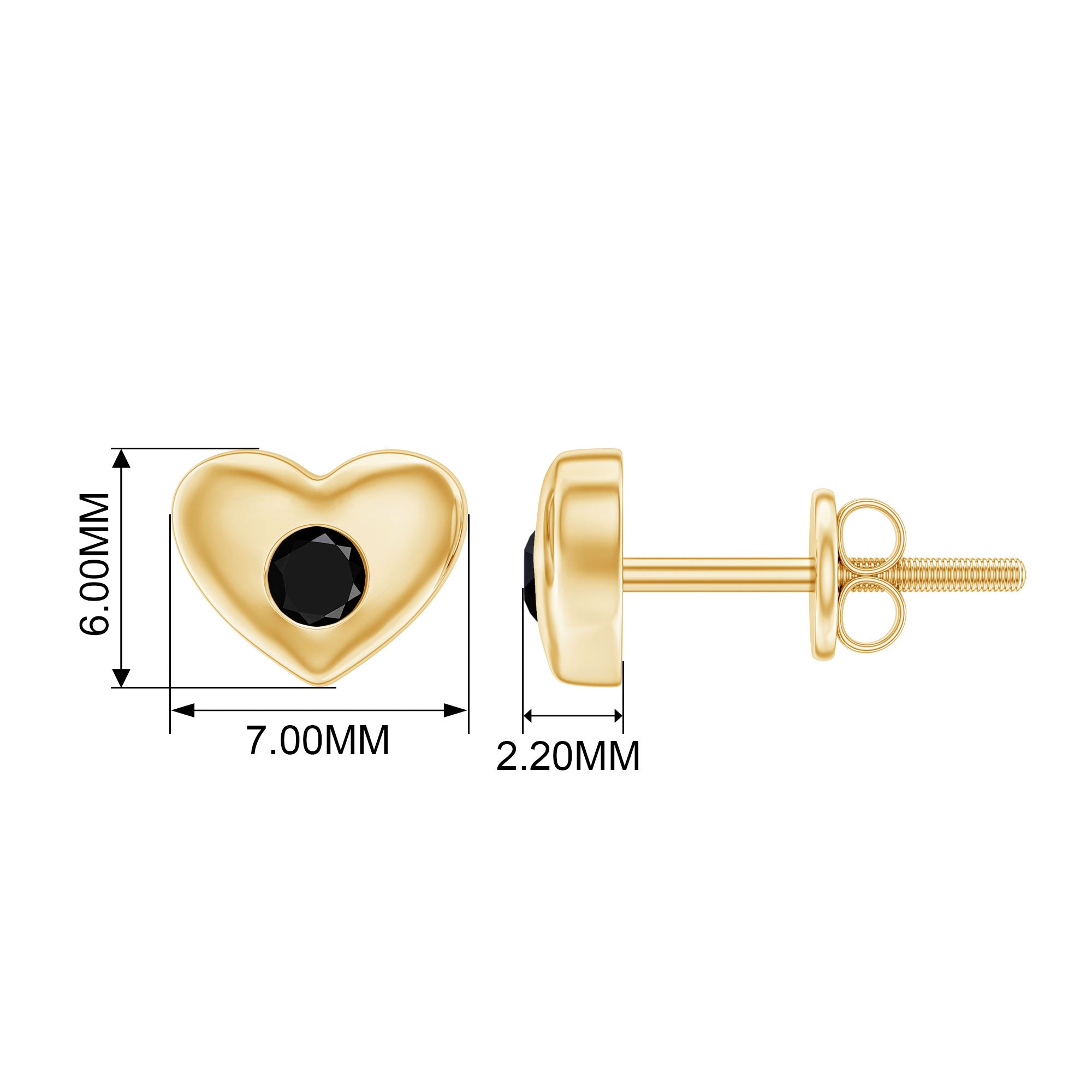 Gypsy Set Round Shape Black Onyx and Gold Heart Stud Earrings For Women Black Onyx - ( AAA ) - Quality - Rosec Jewels