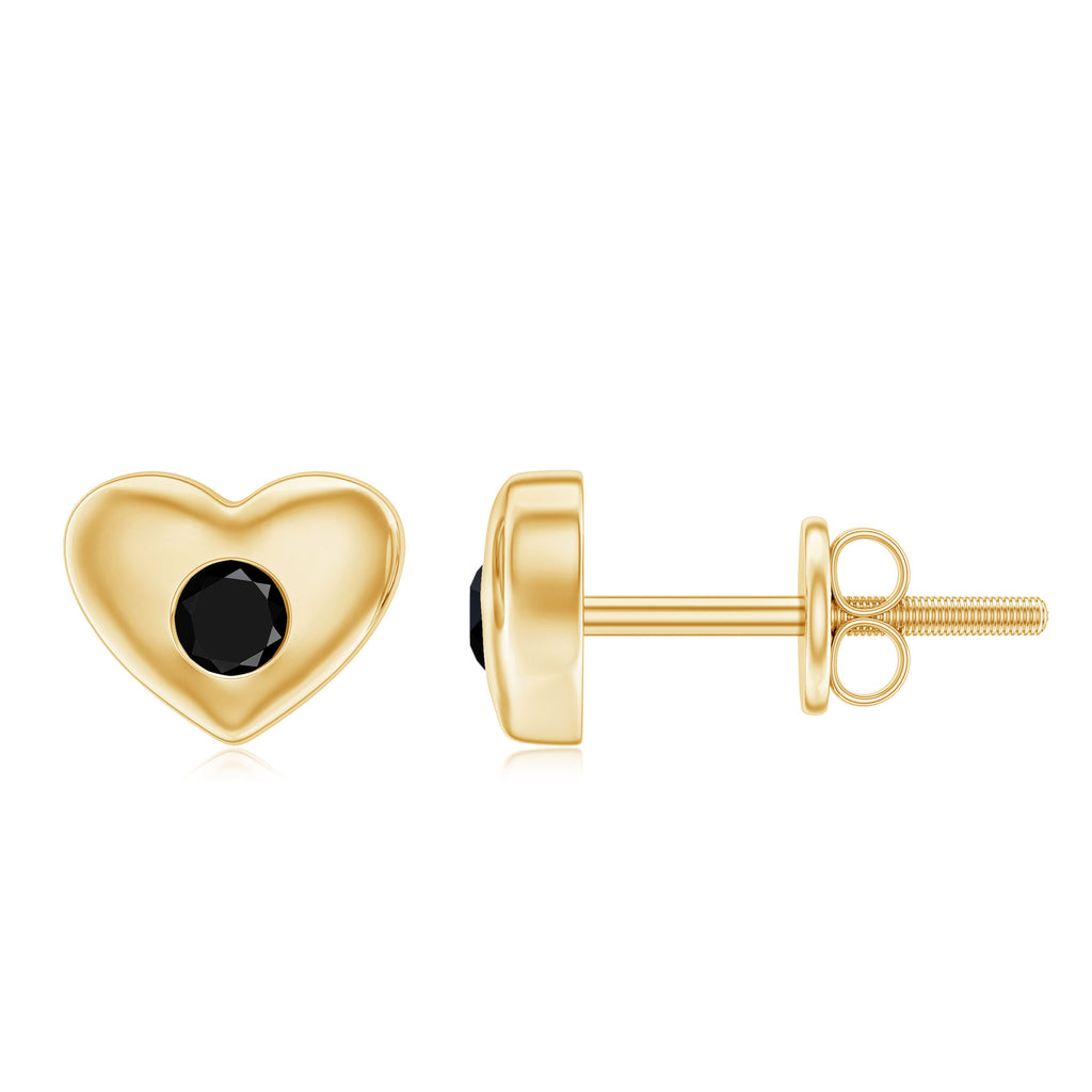Gypsy Set Round Shape Black Onyx and Gold Heart Stud Earrings For Women Black Onyx - ( AAA ) - Quality - Rosec Jewels