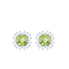 0.75 CT Classic Peridot Stud Earrings with Diamond Halo Peridot - ( AAA ) - Quality - Rosec Jewels