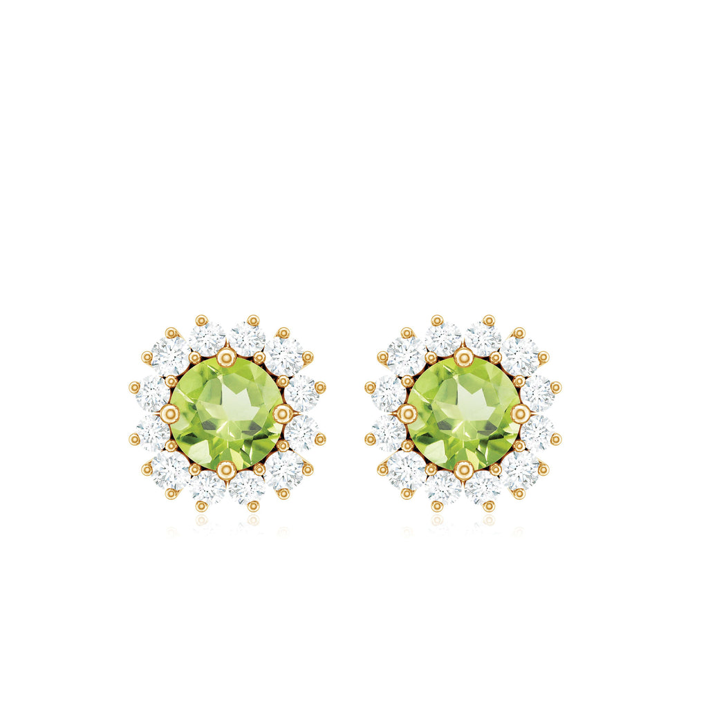 0.75 CT Classic Peridot Stud Earrings with Diamond Halo Peridot - ( AAA ) - Quality - Rosec Jewels