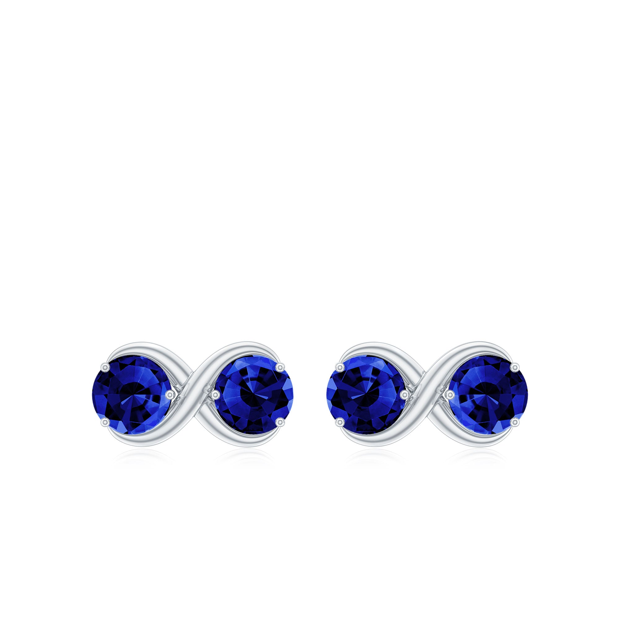 Two Stone Infinity Stud Earrings with Created Blue Sapphire Lab Created Blue Sapphire - ( AAAA ) - Quality - Rosec Jewels