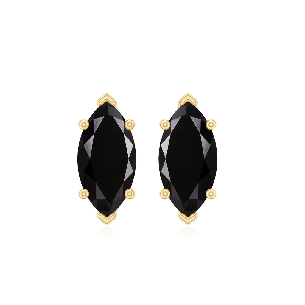 4X8 MM Marquise Black Spinel Solitaire Stud Earrings in Prong Setting Black Spinel - ( AAA ) - Quality - Rosec Jewels