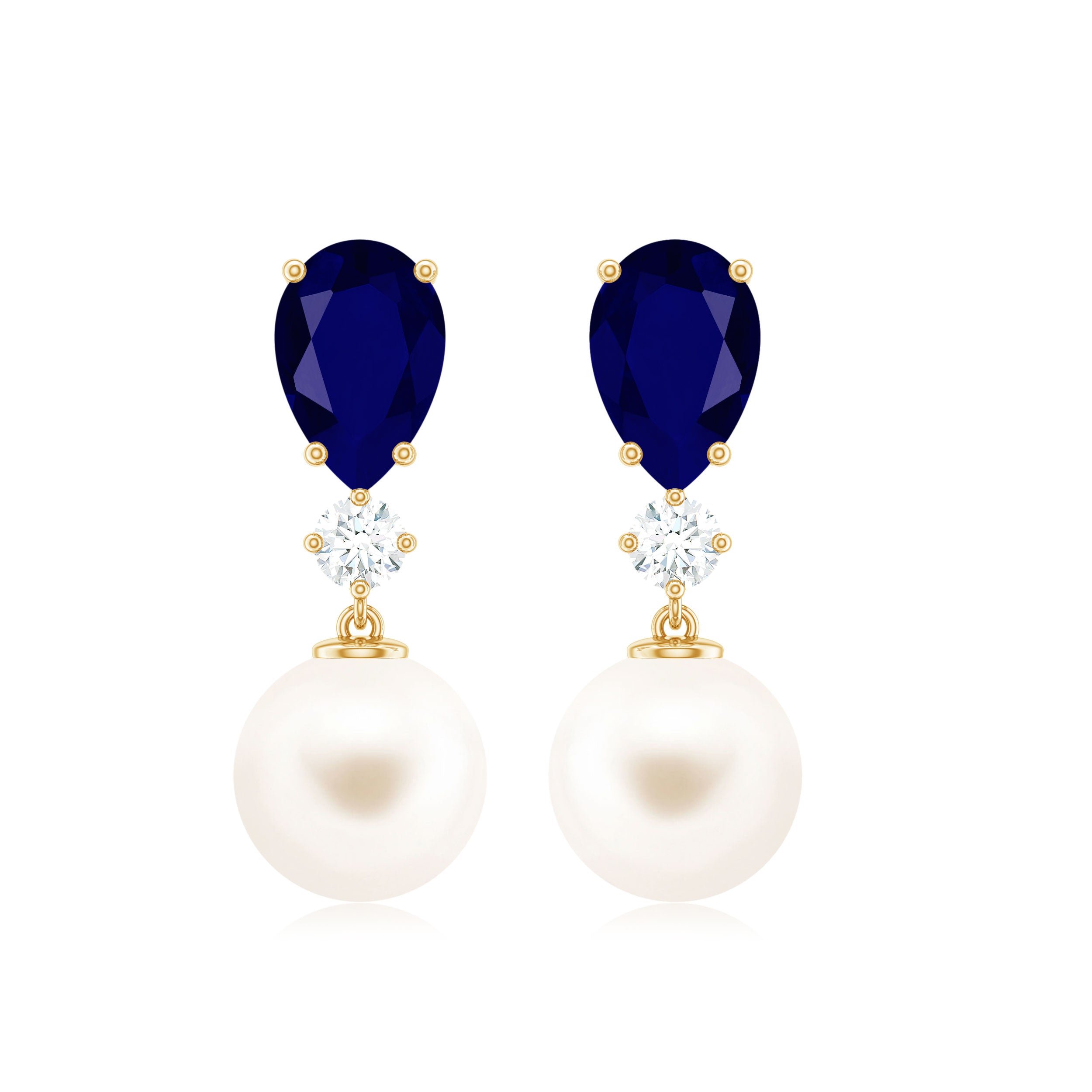 Freshwater Pearl Drop Earrings with Blue Sapphire Blue Sapphire - ( AAA ) - Quality - Rosec Jewels