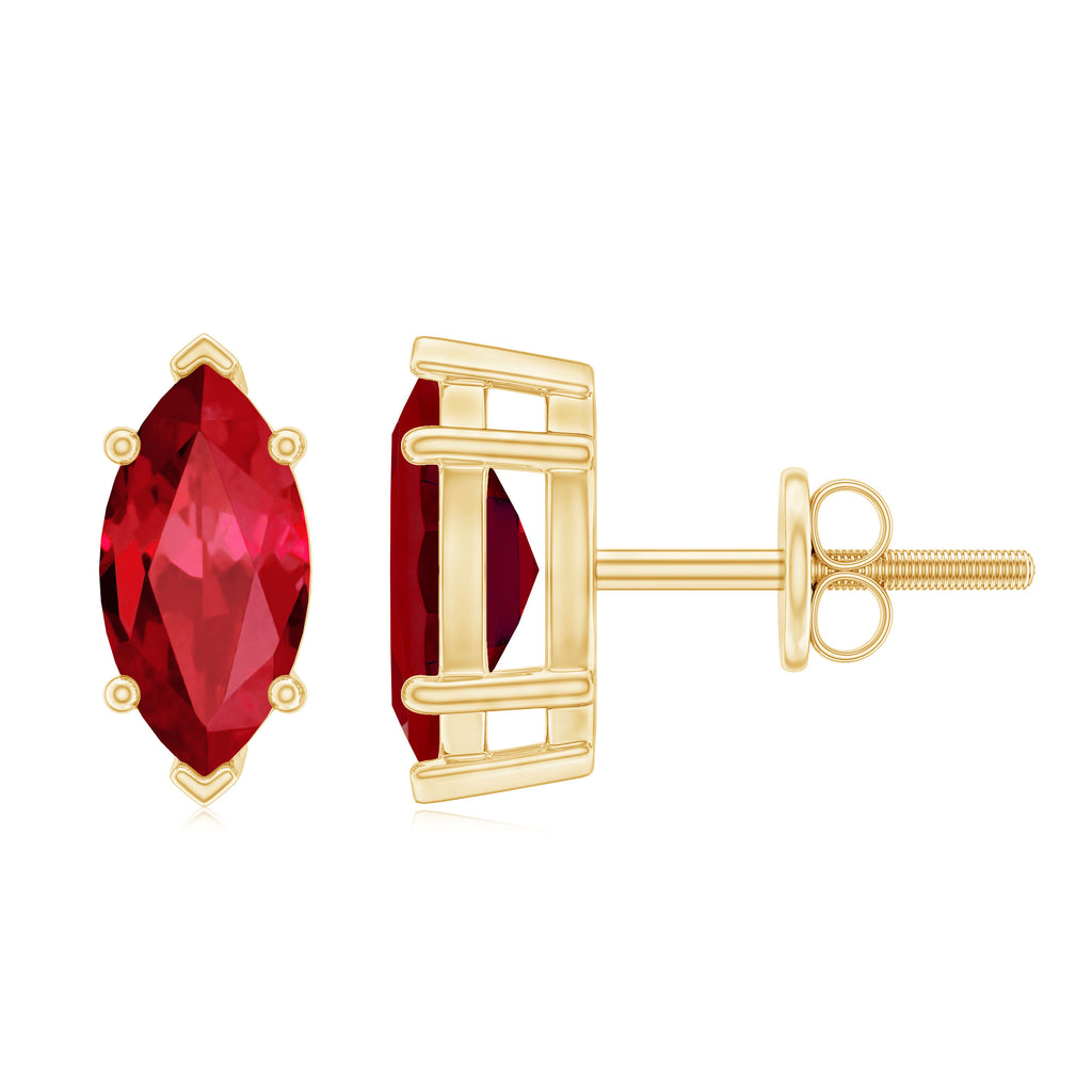 8X4 MM Marquise Cut Created Ruby Solitaire Stud Earring Lab Created Ruby - ( AAAA ) - Quality - Rosec Jewels