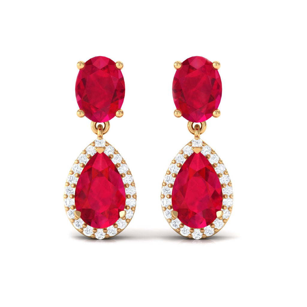 4.5 CT Created Ruby and Diamond Dangle Drop Earrings Lab Created Ruby - ( AAAA ) - Quality - Rosec Jewels