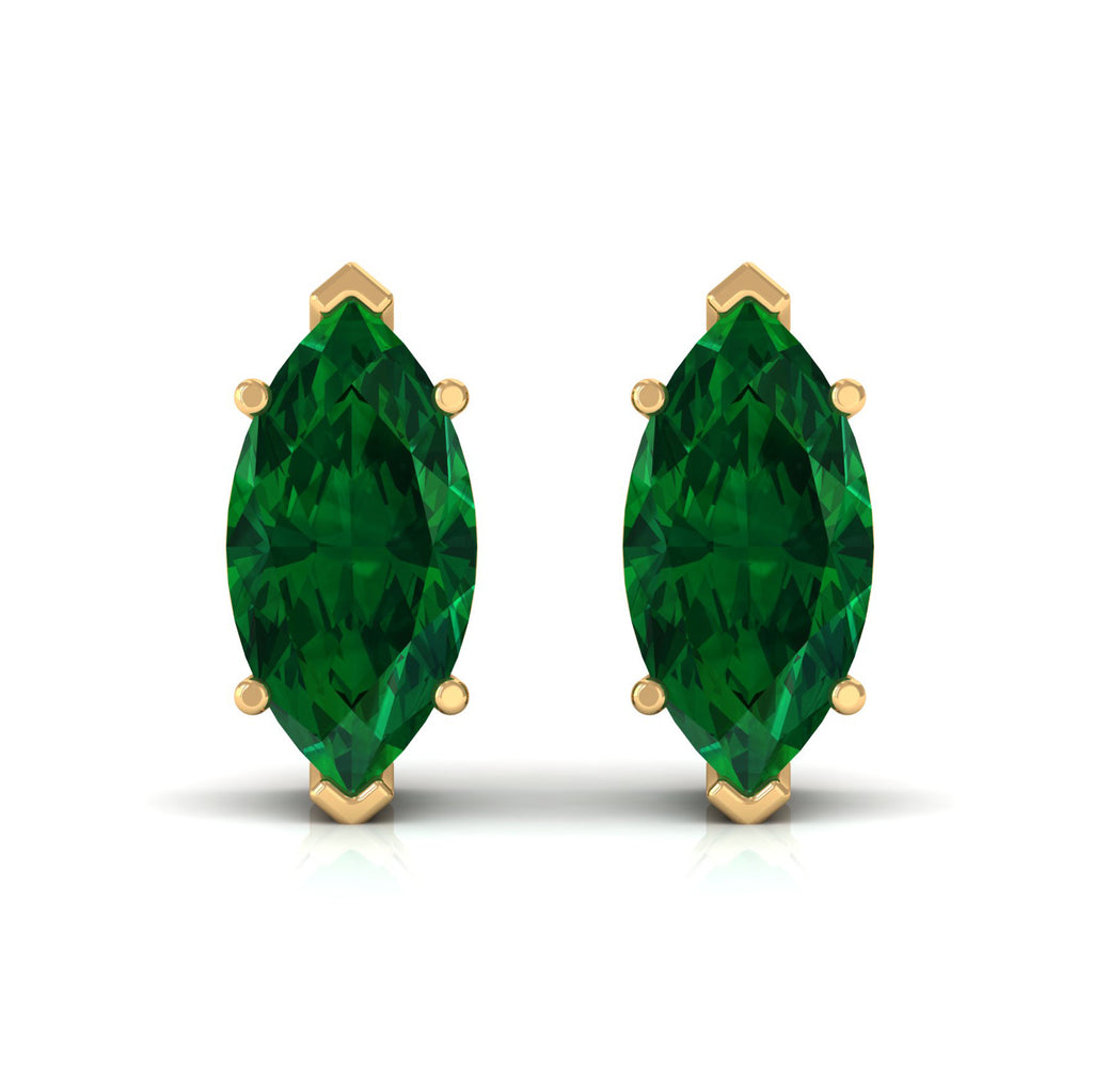 8X4 MM Marquise Cut Created Emerald Solitaire Stud Earring Lab Created Emerald - ( AAAA ) - Quality - Rosec Jewels