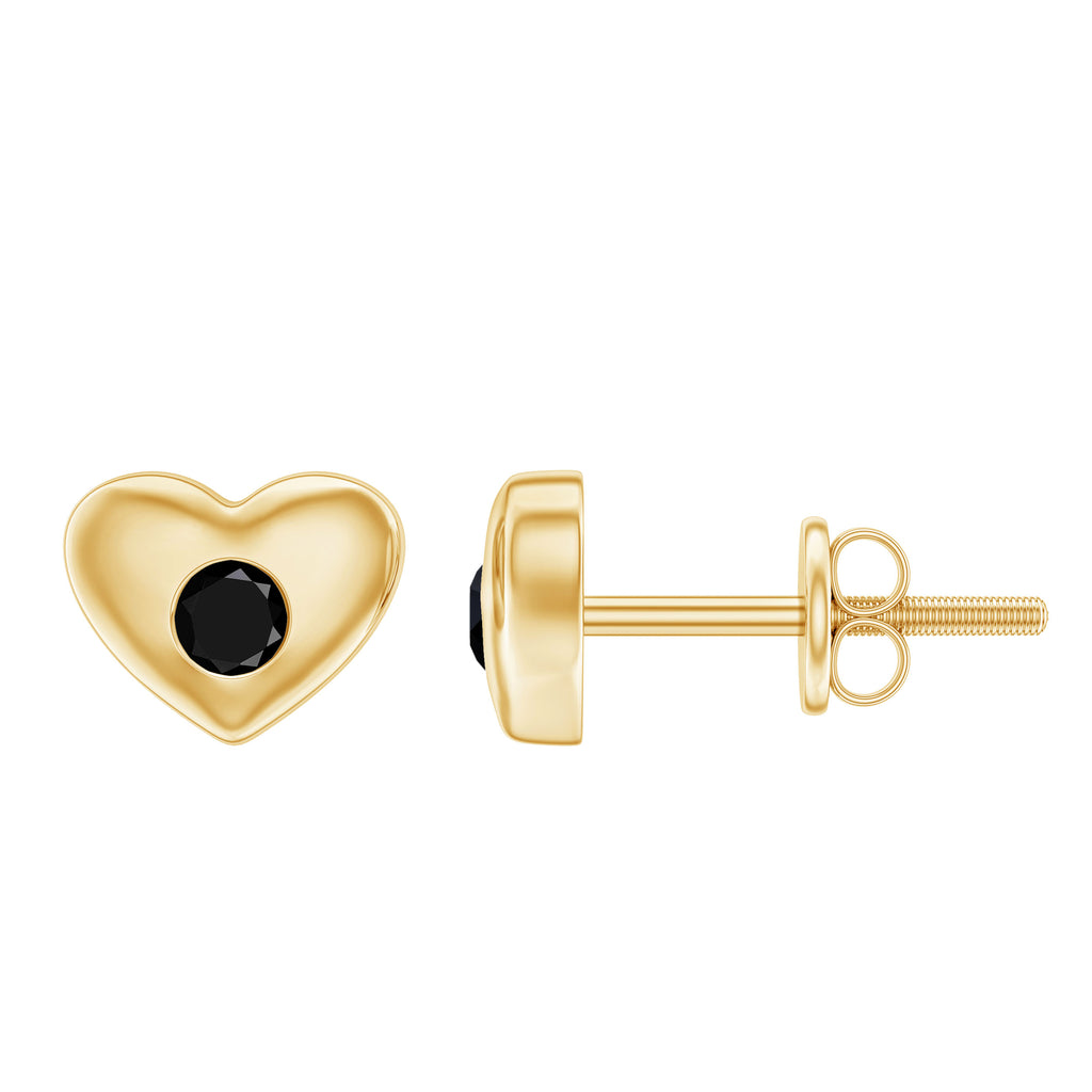Gypsy Set Round Shape Black Spinel and Gold Heart Stud Earrings For Women Black Spinel - ( AAA ) - Quality - Rosec Jewels