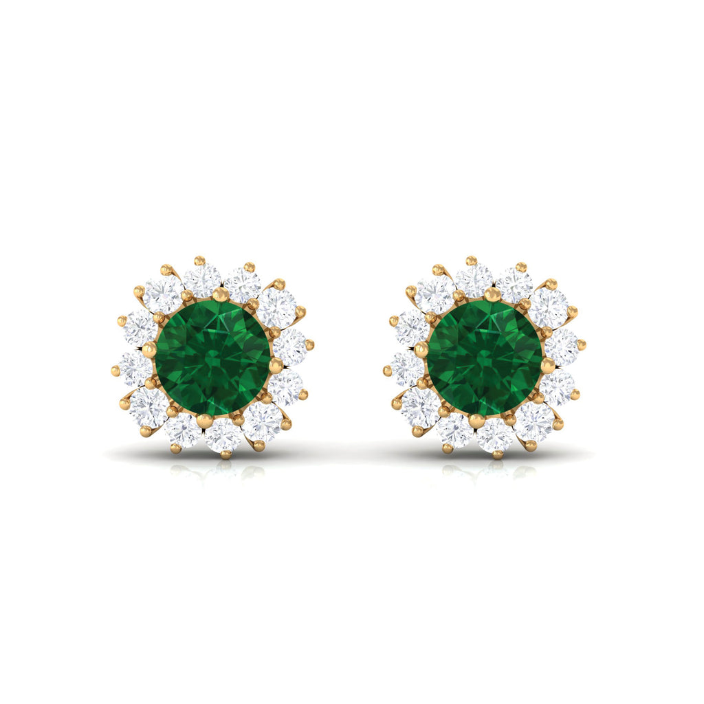 1 CT Certified Created Emerald and Diamond Halo Stud Earrings Lab Created Emerald - ( AAAA ) - Quality - Rosec Jewels