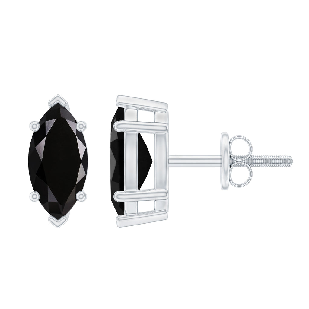 Marquise Black Onyx Solitaire Studs in Basket Setting Black Onyx - ( AAA ) - Quality - Rosec Jewels