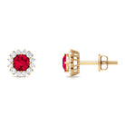 1.75 CT Lab Created Ruby Classic Stud Earring with Diamond Halo Lab Created Ruby - ( AAAA ) - Quality - Rosec Jewels