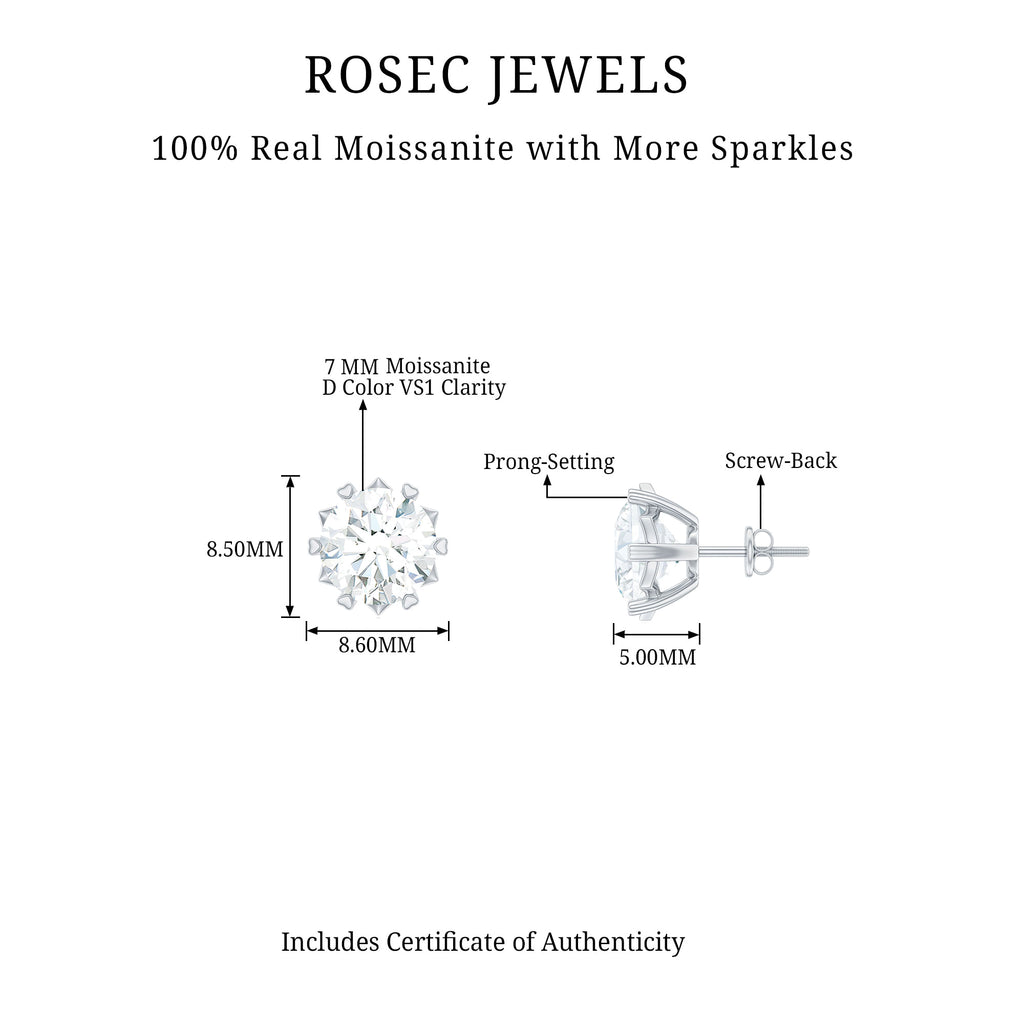Round Moissanite Solitaire Stud Earrings in Decorative Setting Moissanite - ( D-VS1 ) - Color and Clarity - Rosec Jewels