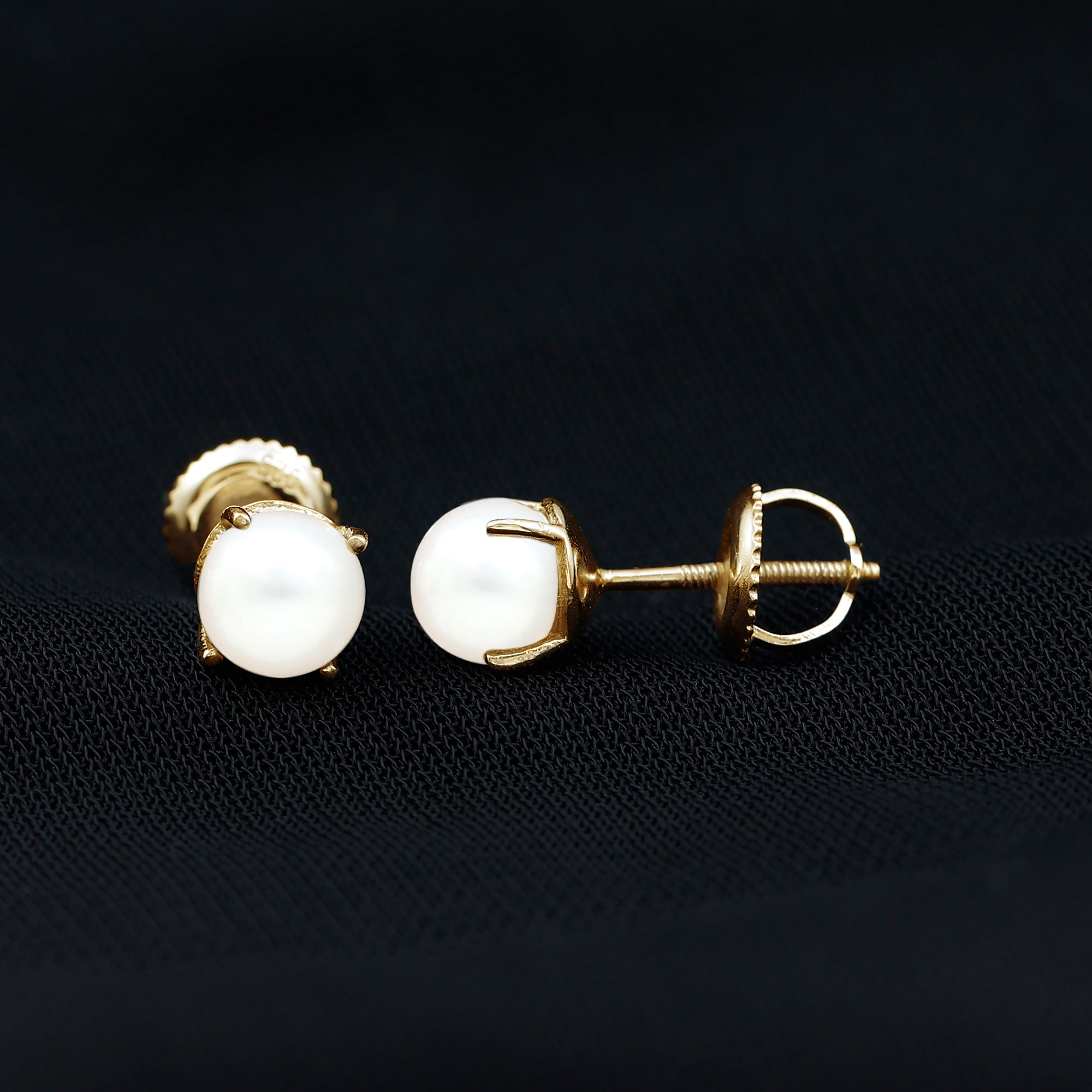 6 MM Round Freshwater Pearl Solitaire Stud Earrings Freshwater Pearl - ( AAA ) - Quality - Rosec Jewels