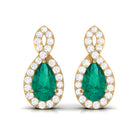 Pear Shape Emerald Infinity Stud Earrings with Diamond Emerald - ( AAA ) - Quality - Rosec Jewels