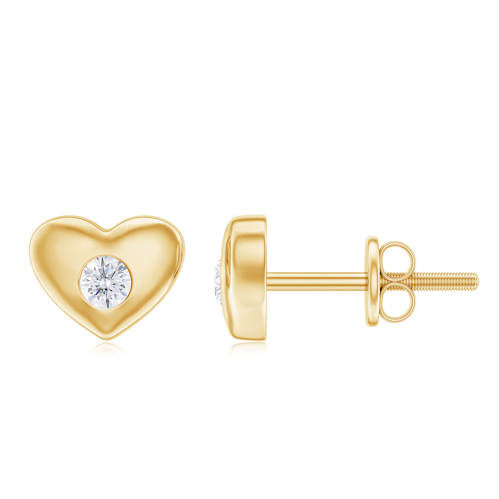 Heart Shape Stud Earrings with Natural Diamond in Gold Diamond - ( HI-SI ) - Color and Clarity - Rosec Jewels