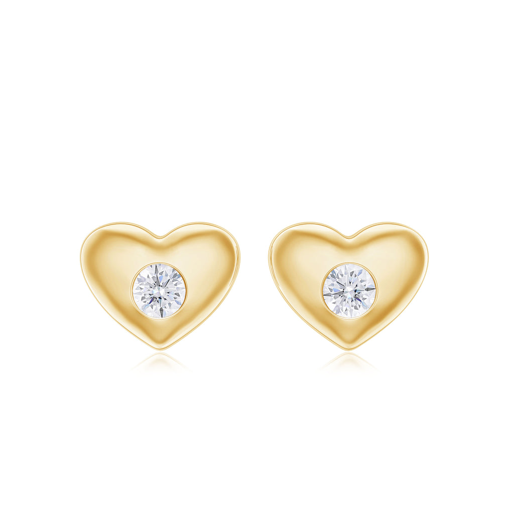 Heart Shape Stud Earrings with Natural Diamond in Gold Diamond - ( HI-SI ) - Color and Clarity - Rosec Jewels