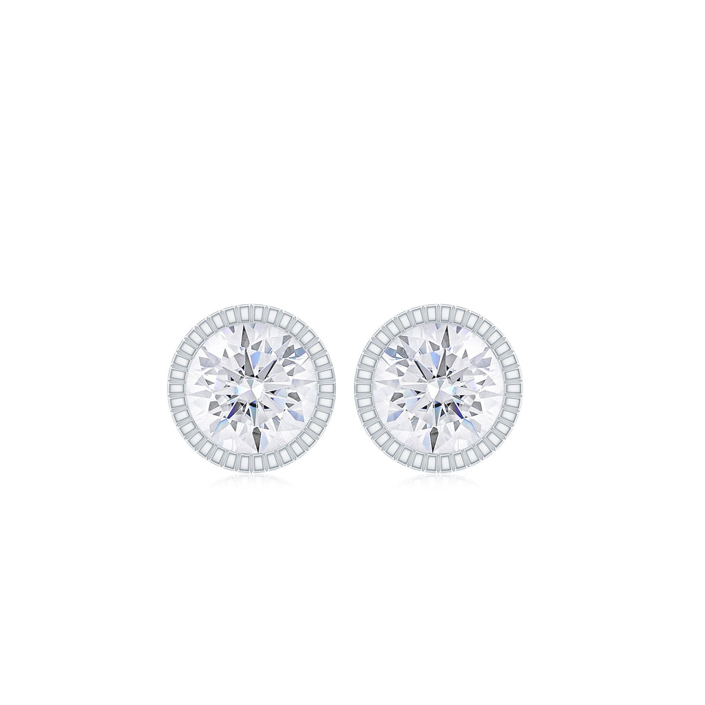 3/4 CT Solitaire Moissanite Stud Earrings in Bezel Setting Moissanite - ( D-VS1 ) - Color and Clarity - Rosec Jewels